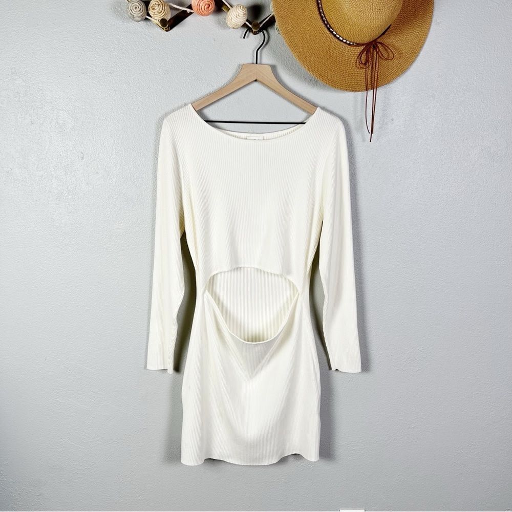 NWT Aritzia Wilfred Cutout Knit Long Sleeve Mini Dress in Light Birch Size XL - Picture 7 of 8
